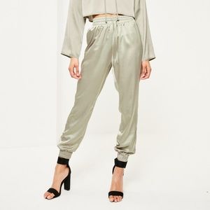 Sage satin jogger