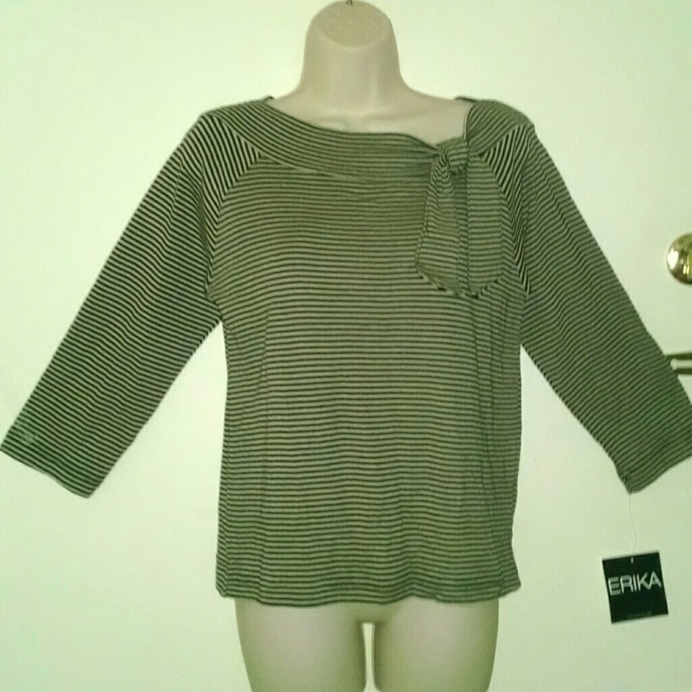 Erica stride tan black wide neck 3/4 sleeves top