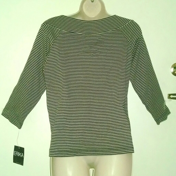 Erica stride tan black wide neck 3/4 sleeves top - Picture 3 of 4