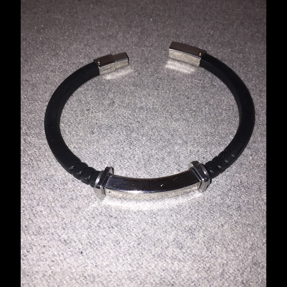 Men's Stainless ID Tube Black Rubber Bracelet