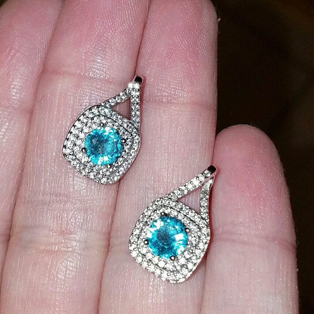 Topaz and white sapphire sterling silver earrings