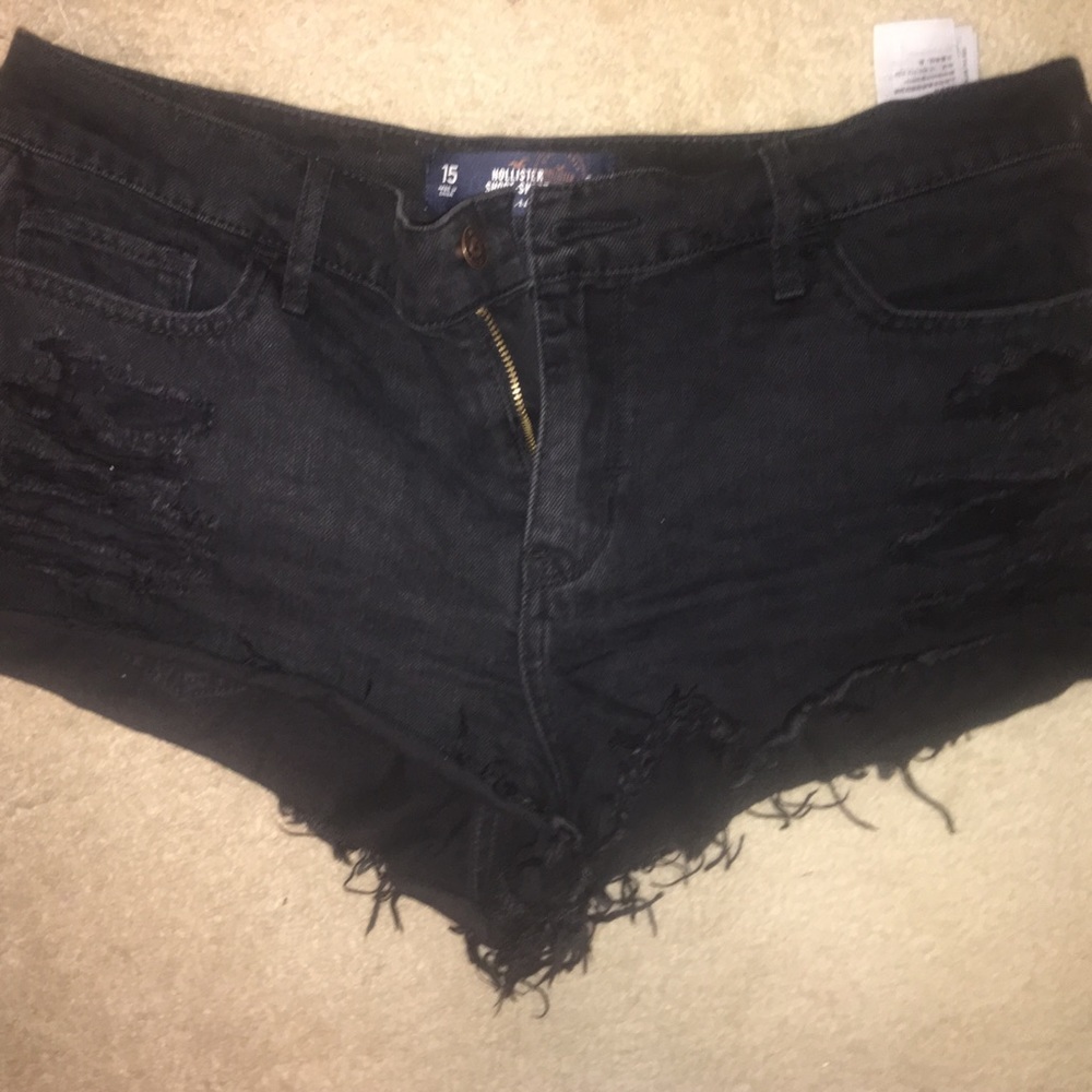 Black destroyed high rise hollister shorts