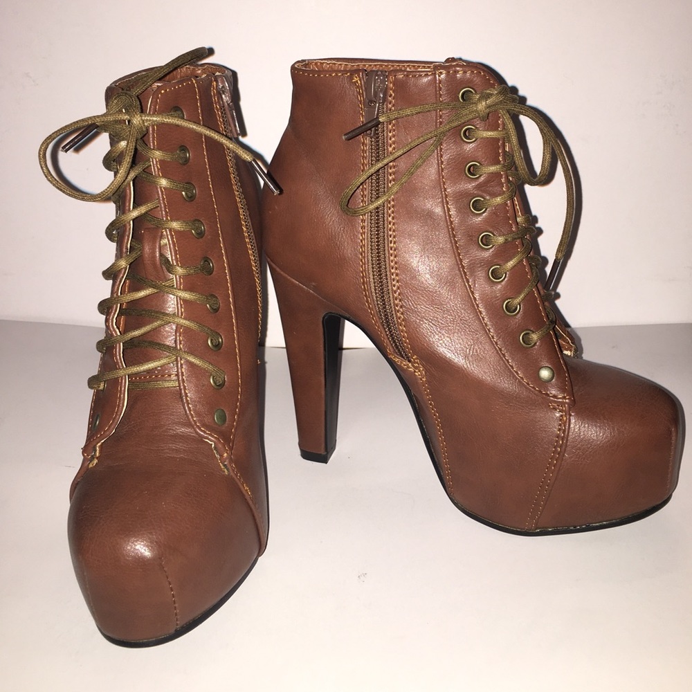 ANGL Brown Heeled Booties