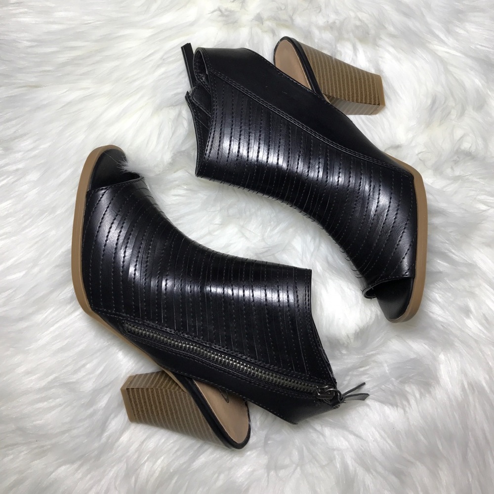 NIB Black Burnished Metallic Peep Toe Booties - Picture 2 of 2