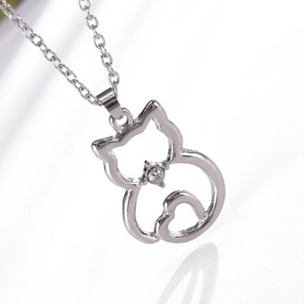 Cute Silver Cz Kitty Cat Pendant Necklace
