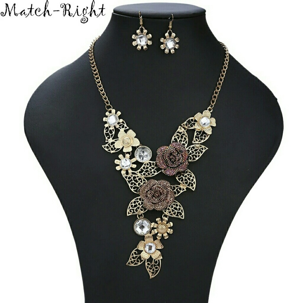 Rose Gold Jewelry Set with Bronze Floral Design