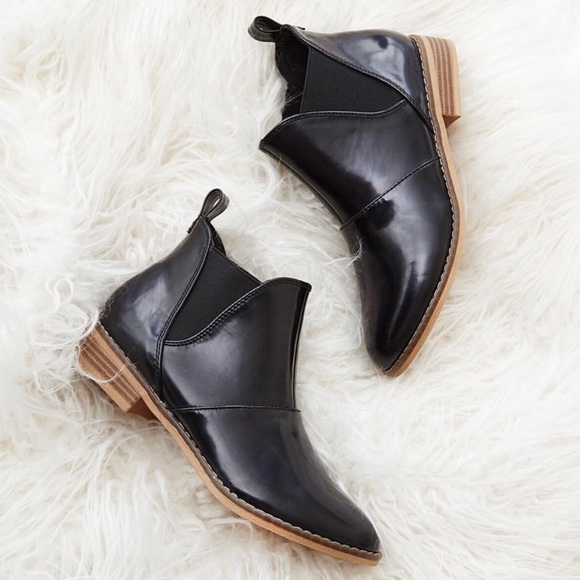 Patent Black Boxed in Boyfriends Bootie - Picture 2 of 4