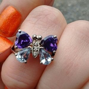 Size 7 sterling silver amethyst topaz butterfly