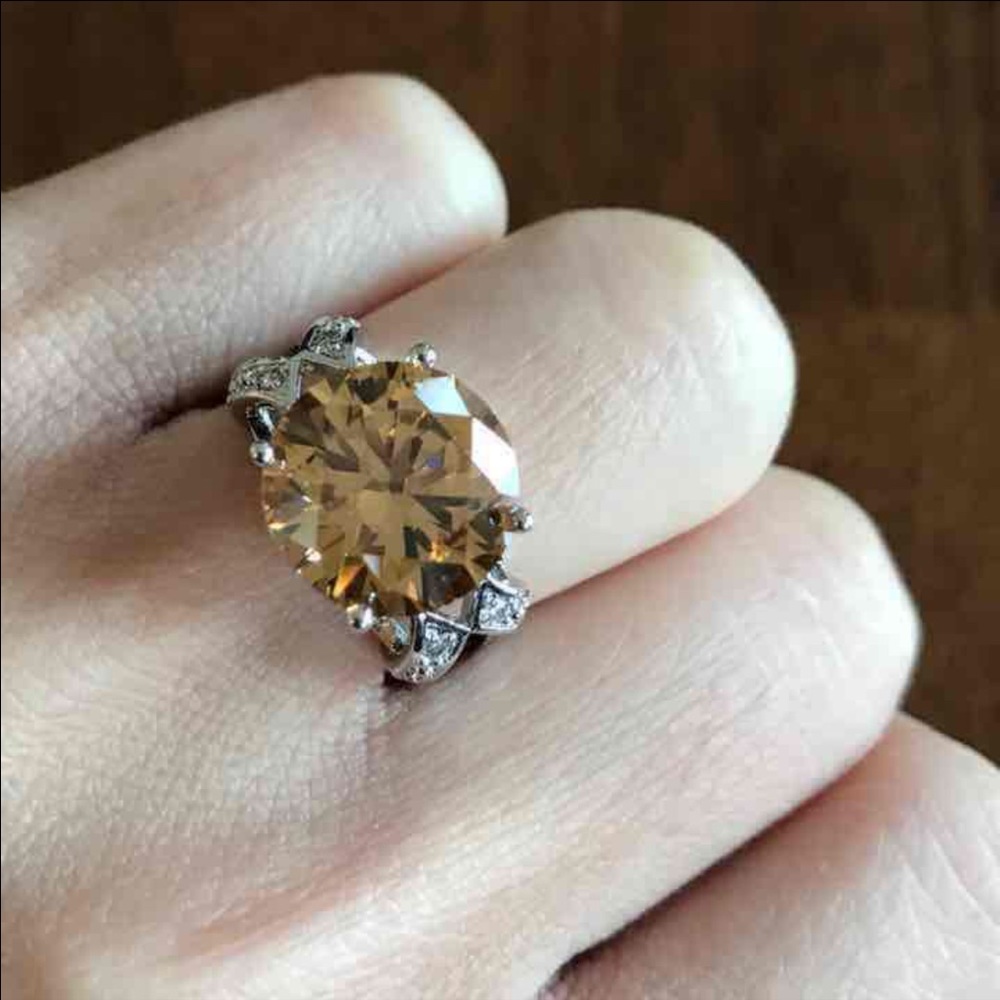 CZ Silver plated Engagement Ring Champagne