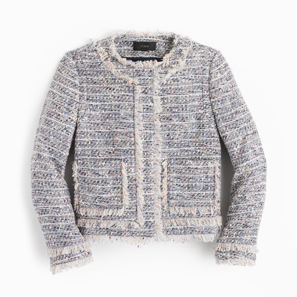 J. CREW Women's Tweed Jacket With Zippers Blazer