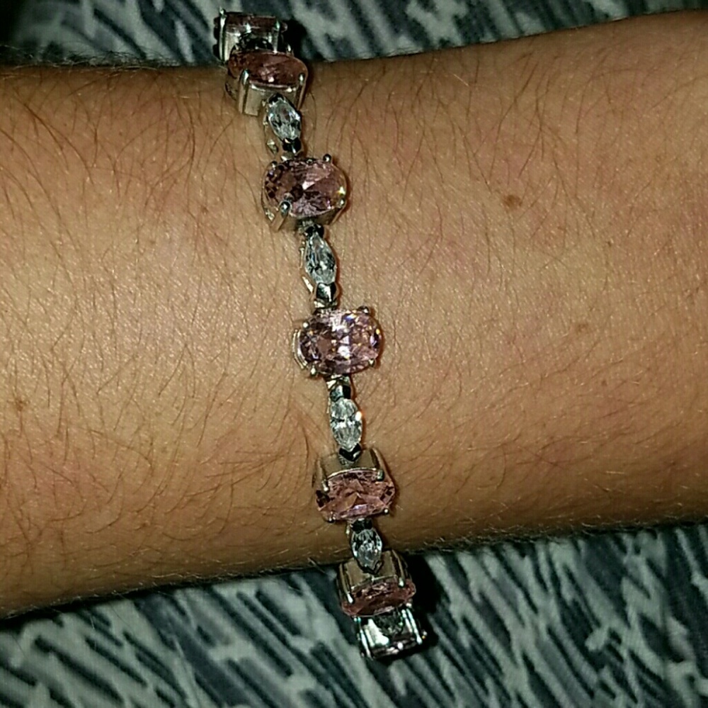 Genuine pink sapphire and crystals bracelet