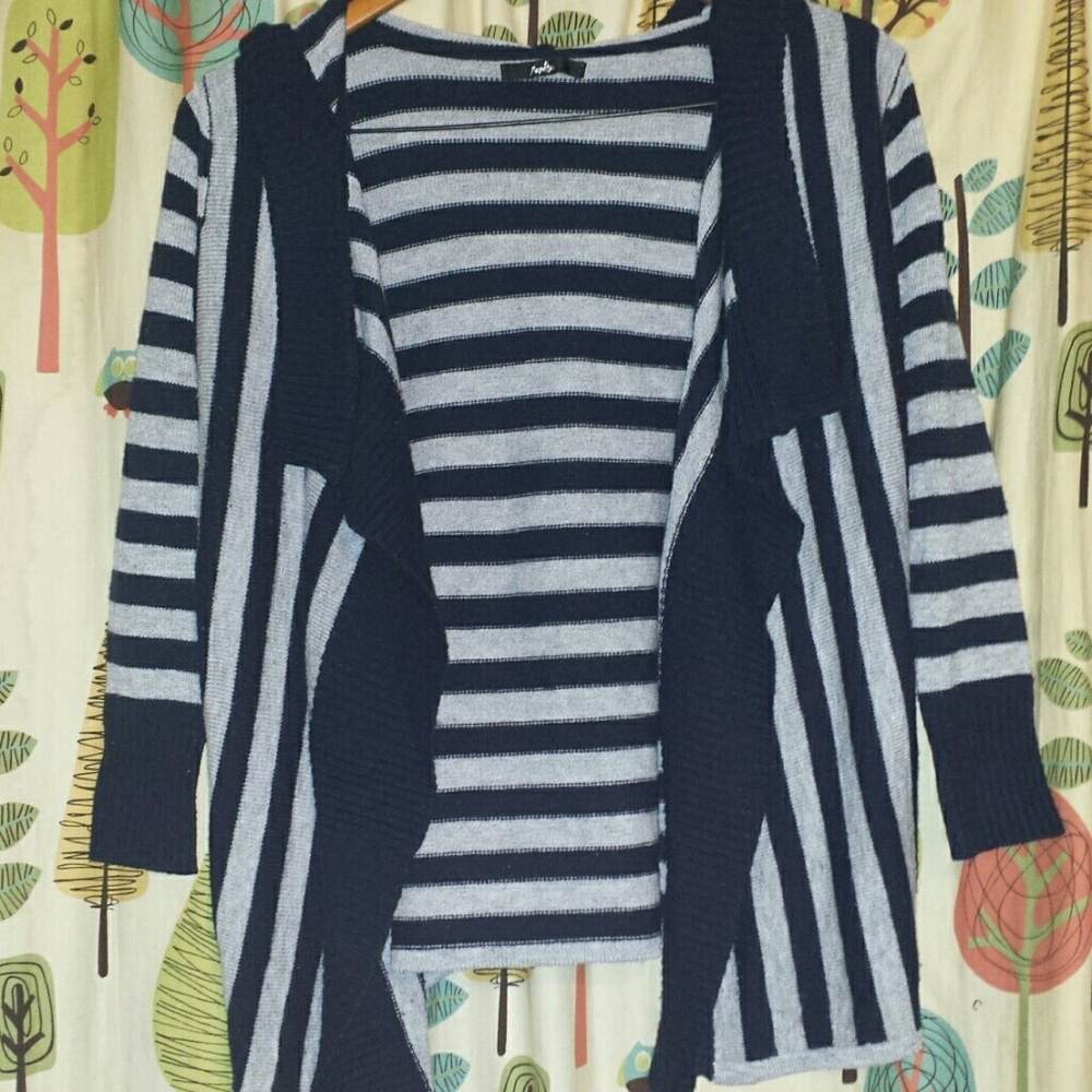 Gray and blue hooded sweater