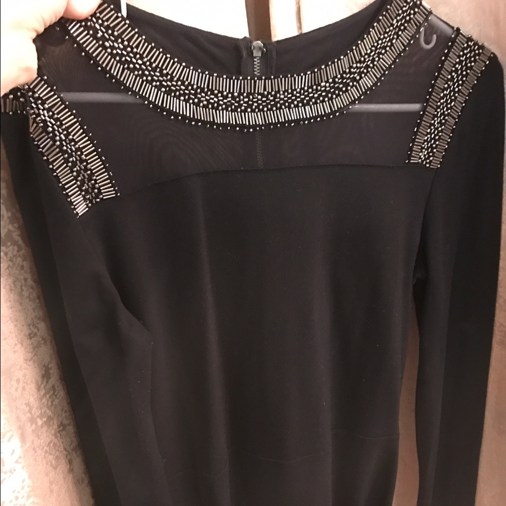 Mini dress with mesh and embroidered collar