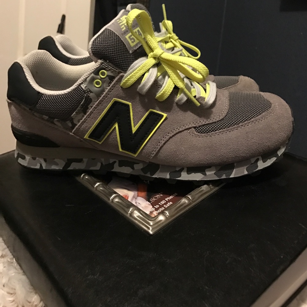New balance 574 gray volt green camo xtra pics