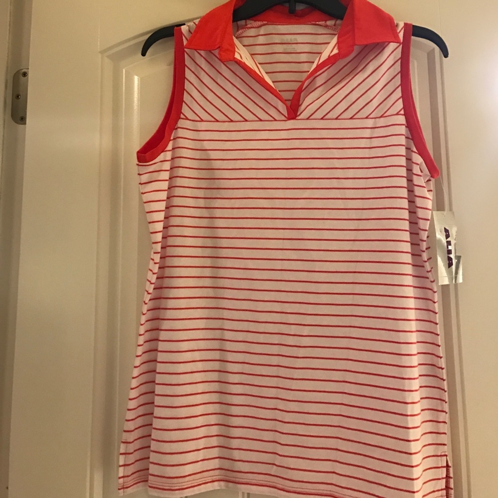 Coral and White short sleeve top.
