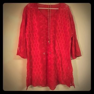 GORGEOUS RED LACEY SHEER TUNIC, XL
