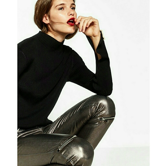 Zara Metallic Zip Biker Trousers - Picture 4 of 8