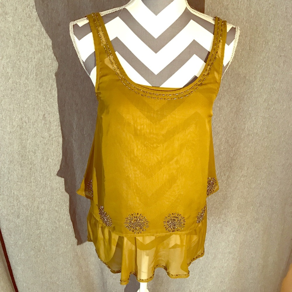 Jennifer Lopez sheer green beaded tank. NWOT