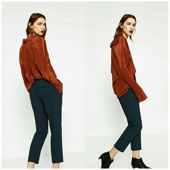 Zara Navy Wool Blend Ankle Trousers - Picture 2 of 6