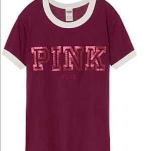 NWOT Pink Victoria secret ringer crew tee Ruby