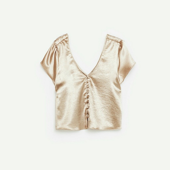 Zara Tops - Zara Champagne Double V- Neck Top Sz M