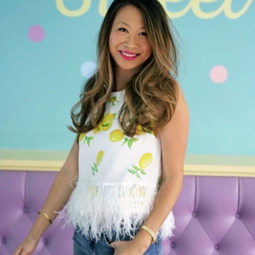 Price firm 🎉HP🎉Lemon Print Feather Top - Picture 3 of 4