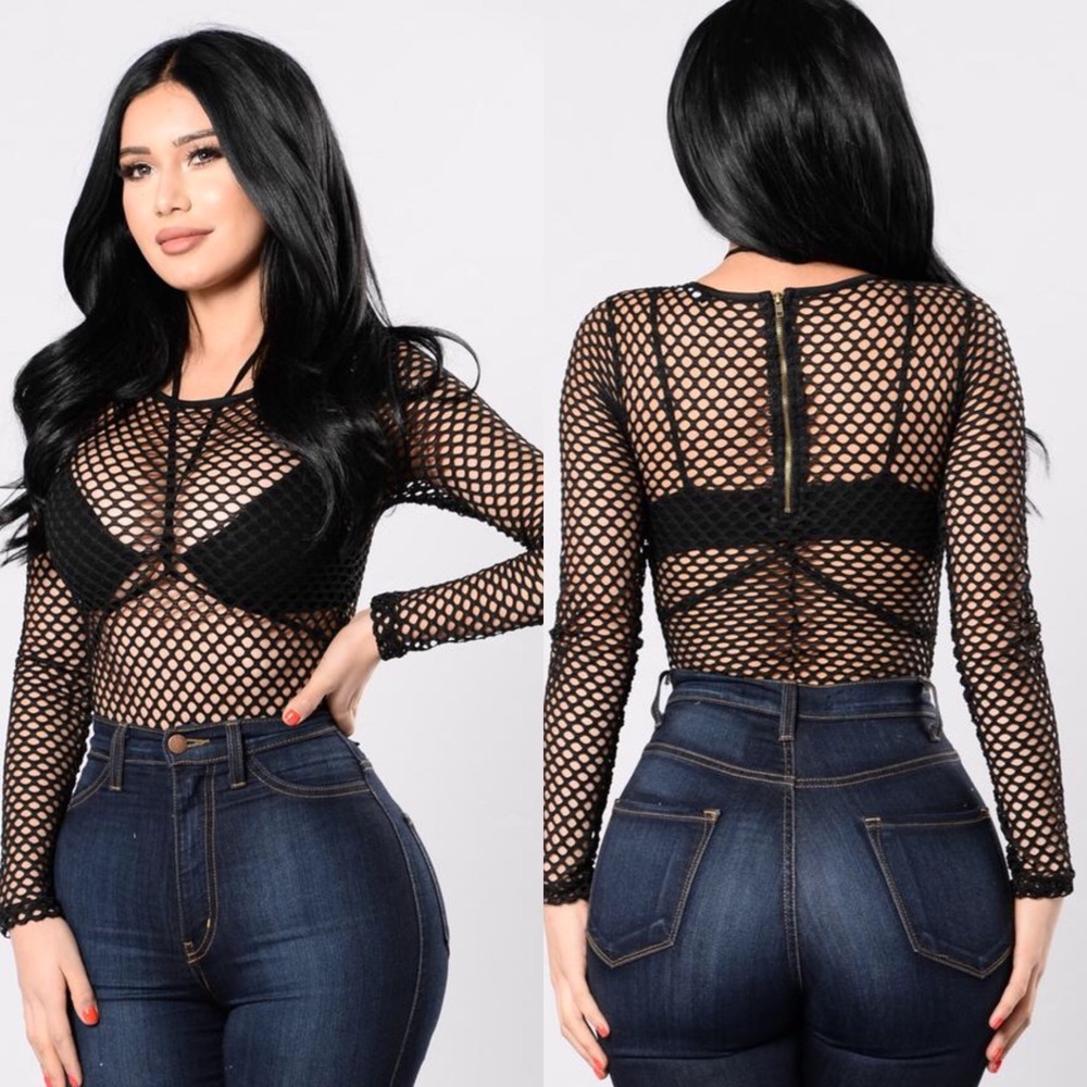 Black mesh netted bodysuit