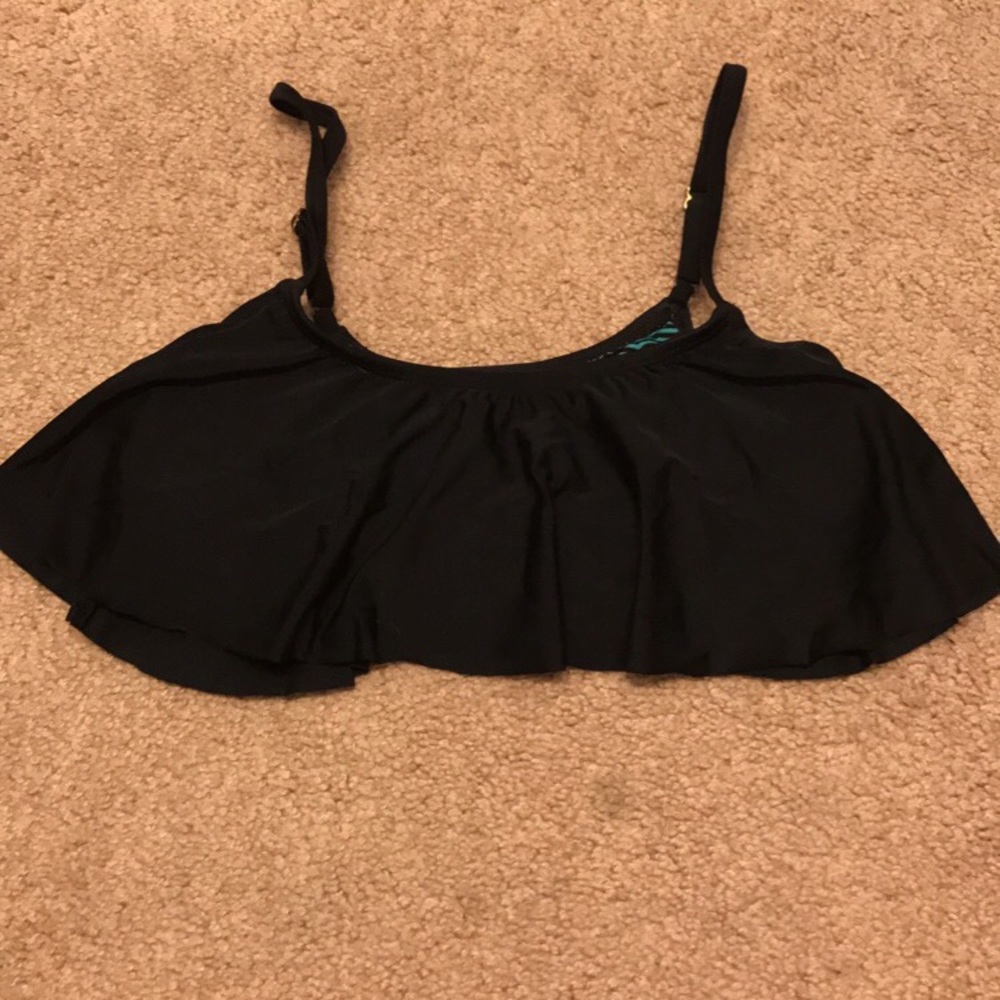 Black ruffle swim top