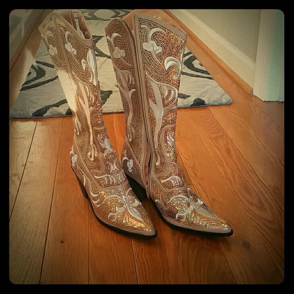 Gold sequin cowgirl boots