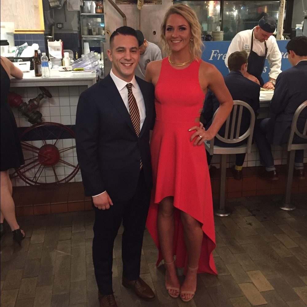 Red BCBG High Low Cut Out Dress