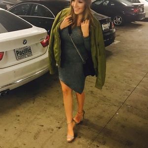 Asymmetric dress olive/blue green