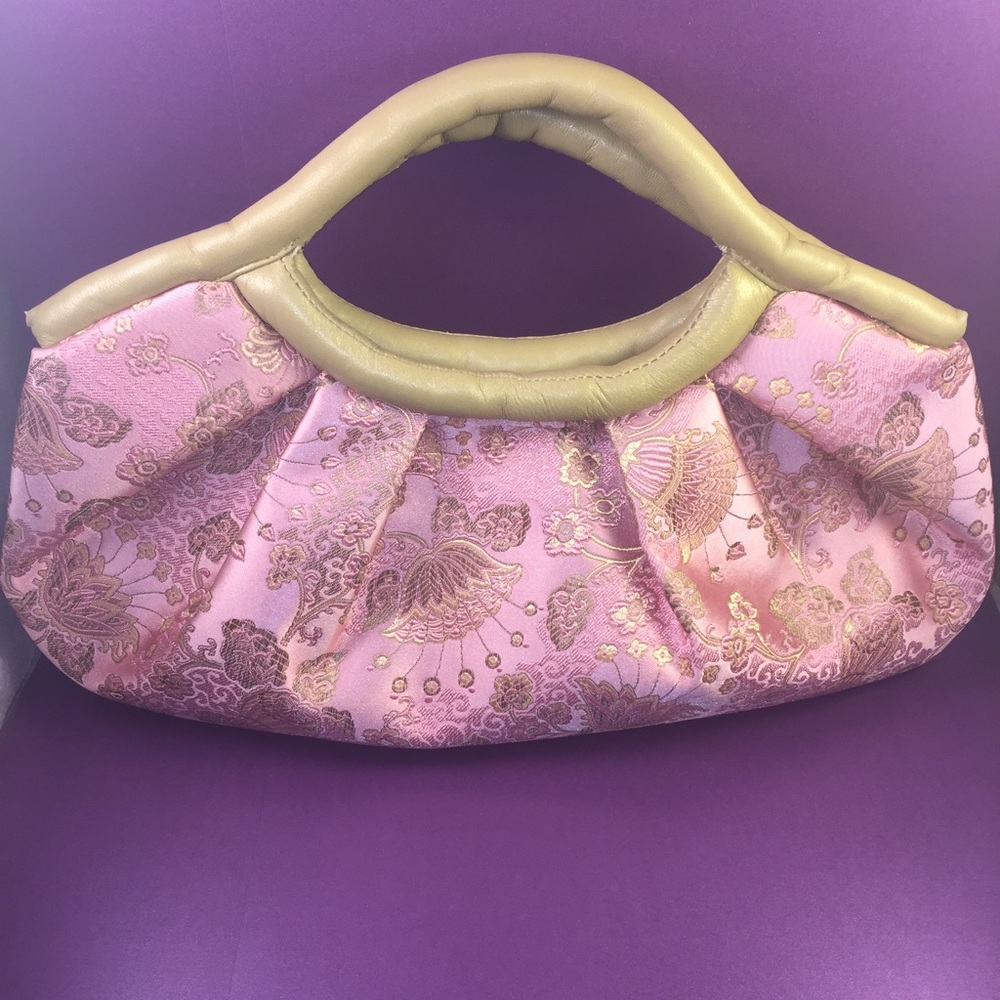 Aisian motif pink w/gold design cloth clutch purse