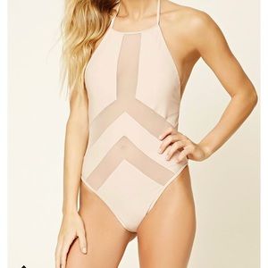 Mesh-Paneled Halter One Piece Bathingsuit