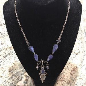 Vintage Handmade lapis stone blue boho necklace