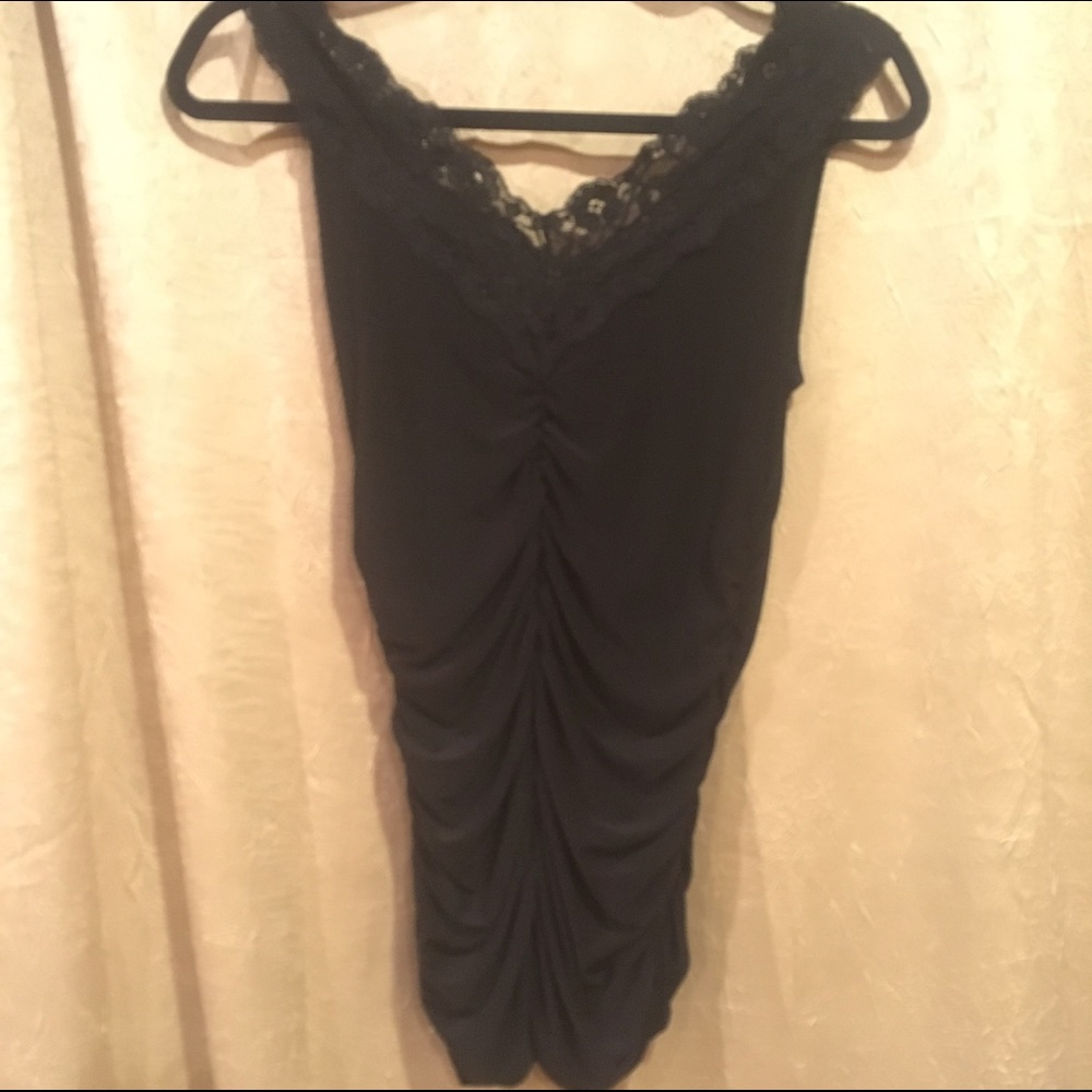 Black sleeveless v neck blouse with lace