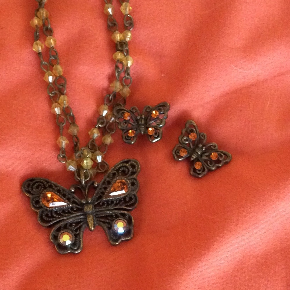 Butterfly necklace and earrings