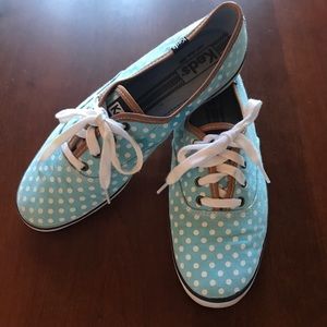 Keds Tennis Shoes Turquoise, White Dots Blue sz 8