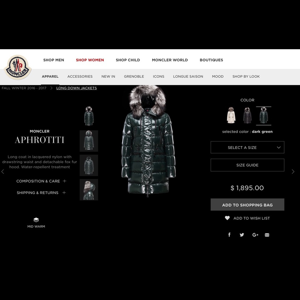 Moncler Aphrodite aphrotiti jacket in dark olive