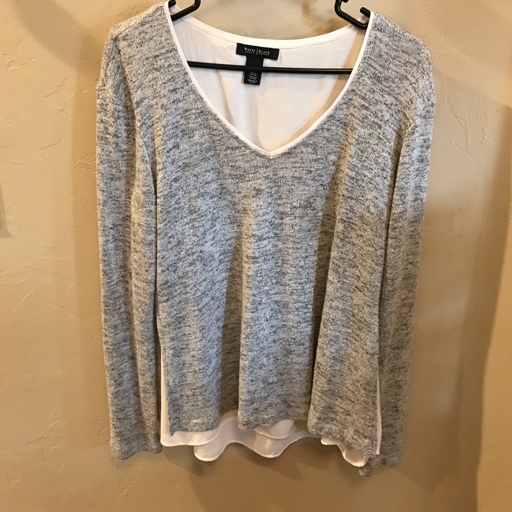 White House Black Market Shimmer V-neck sweater.