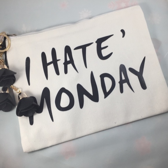 "I Hate Monday" White Makeup Bag. - Picture 1 of 5