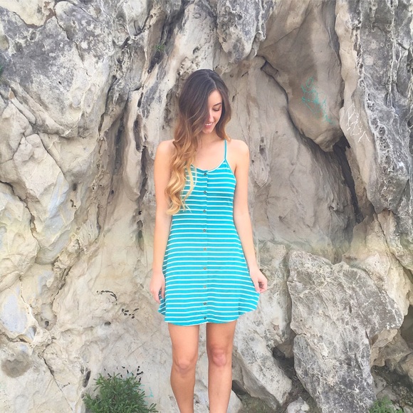 turquoise striped dress - Picture 2 of 4