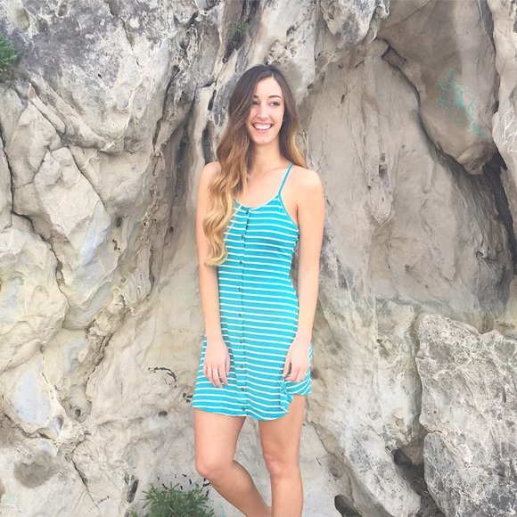 turquoise striped dress - Picture 3 of 4