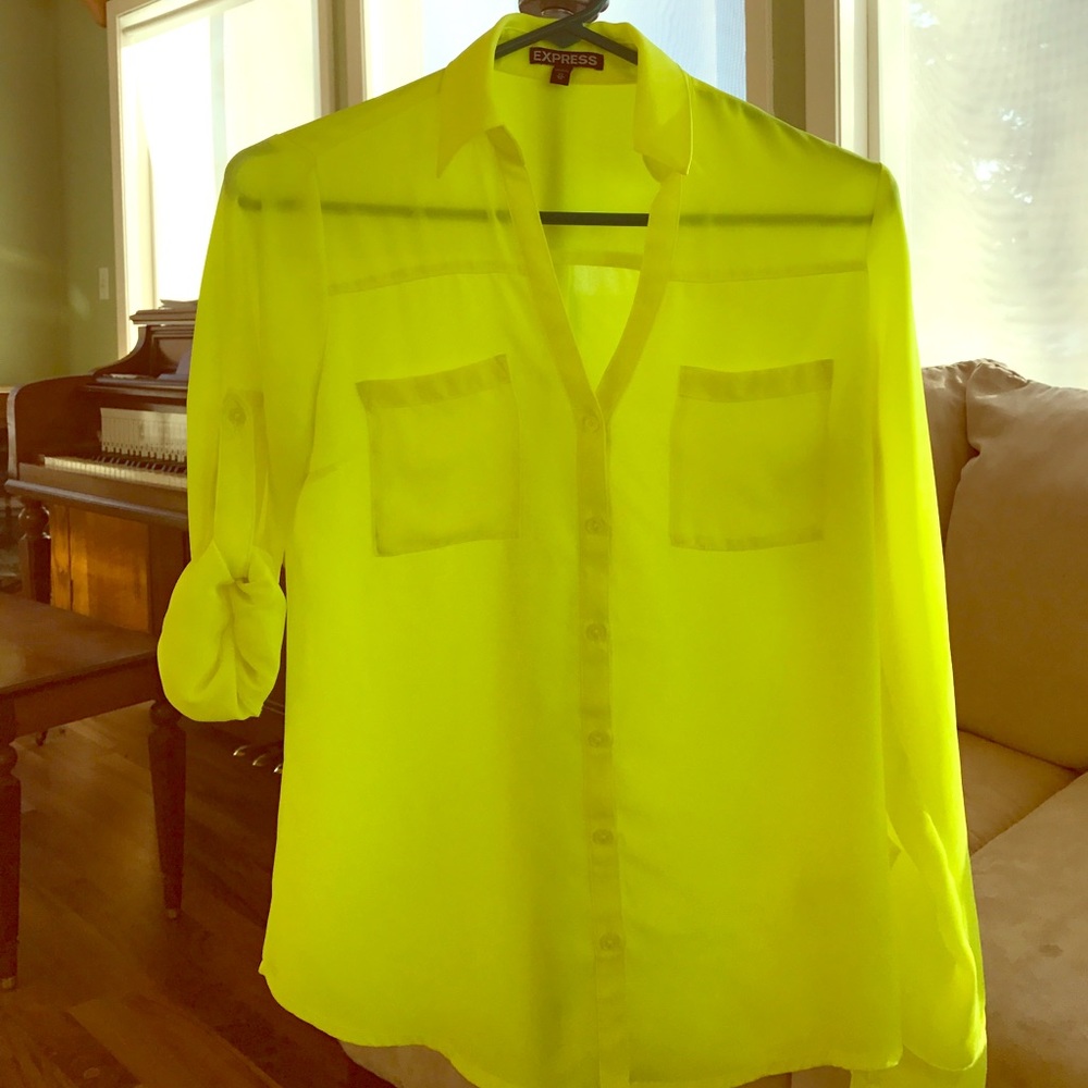 Neon yellow express button down blouse