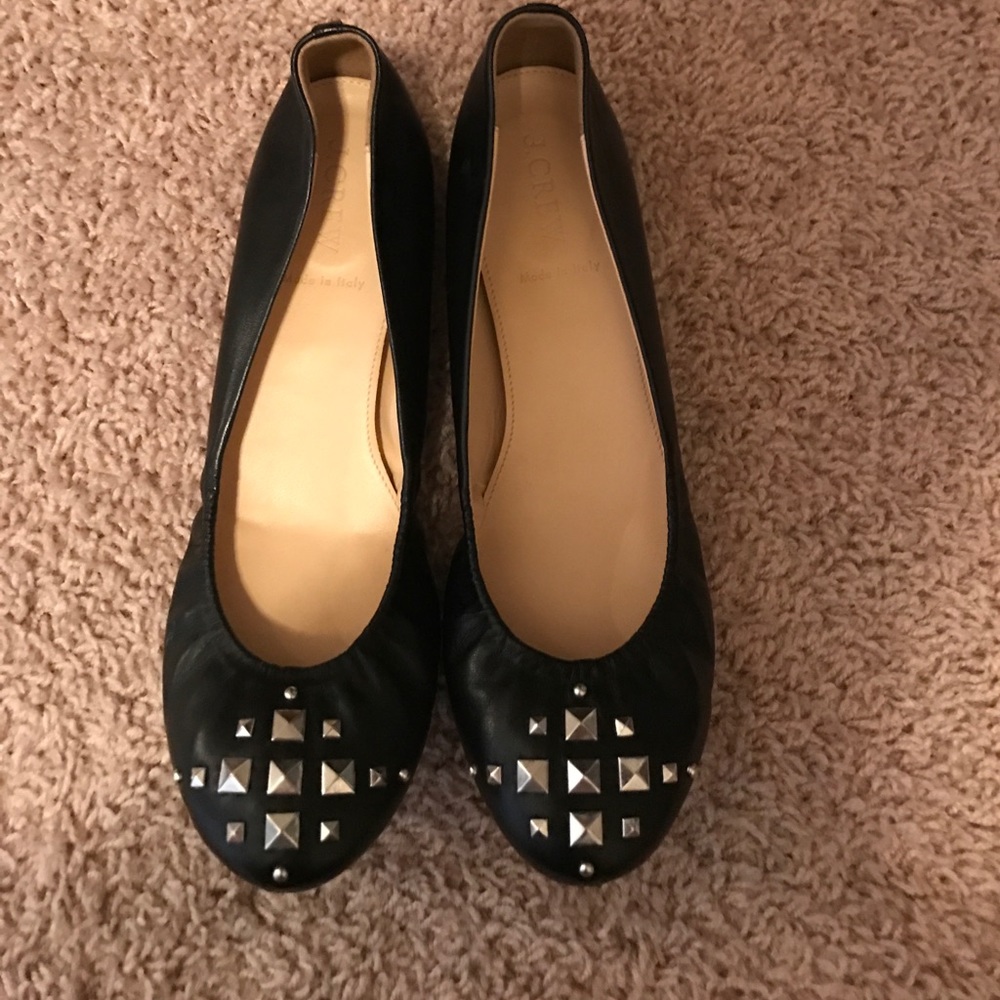 New Women's J Crew Leather Black Flats Size 8.5