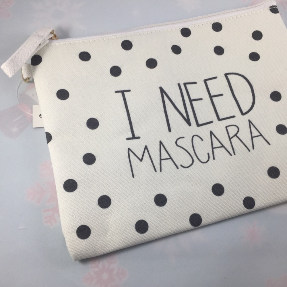 " I Need Mascara" White Makeup Bag/Wristlet.