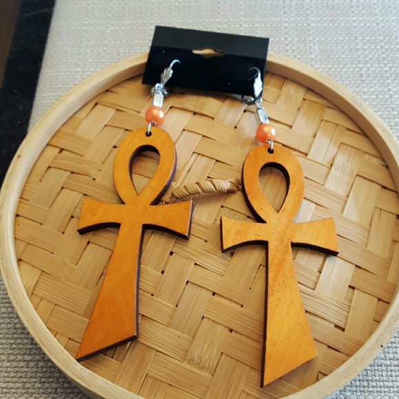 Jewelry - SOLD Ancient Egypt Orange Wood Ankh earrings