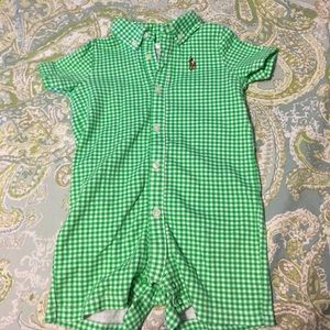 Baby boys green gingham polo romper