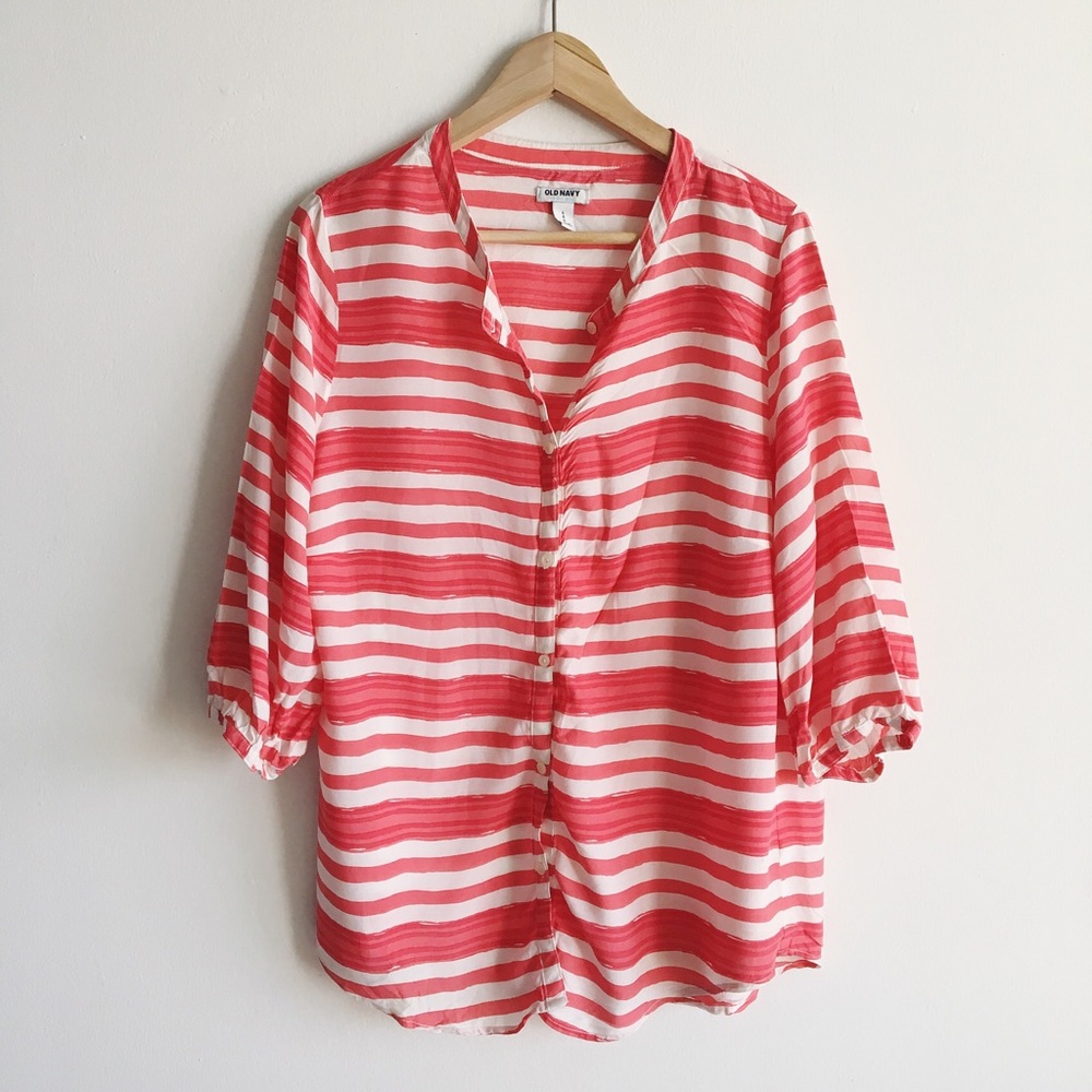 Old Navy Striped 3/4 Length Sleeve Button Down