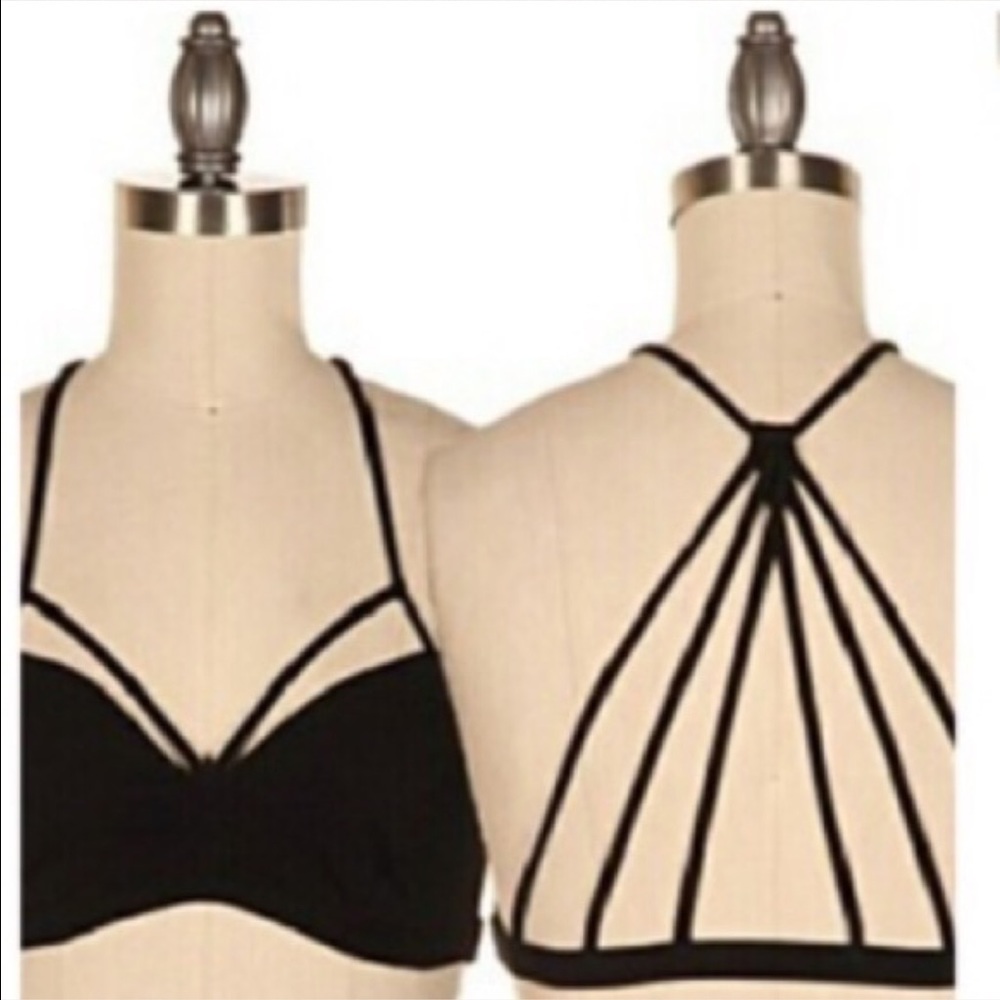 LAST Black Strappy Back Sexy Front Bralette Medium - Picture 1 of 4
