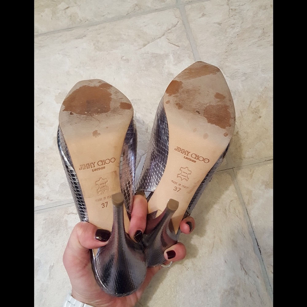 Jimmy Choo Metallic Silver Peep Toe Slingback Heel - Picture 4 of 4